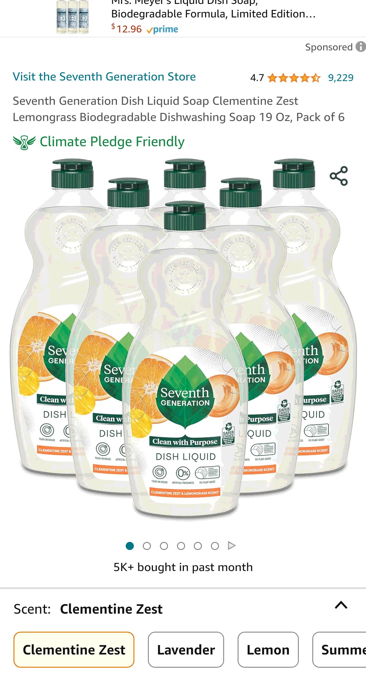 Seventh Generation Dish Liquid Soap Clementine Zest Lemongrass Biodegradable Dishwashing Soap 19 Oz, Pack of 6 : Health & Household