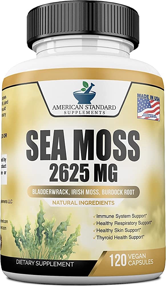Organic Sea Moss 2625mg, Seamoss, Hand Harvested, Irish Moss Bladderwrack and Burdock Root, Sea Moss Capsules, Irish Sea Moss Alternative to Sea Moss Powder, Sea Moss Gel, 120 Vegan Capsules