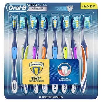 Oral-B Cross Action Advanced Toothbrush with Bacteria Guard Bristles, 8-pack 清仓特价牙刷