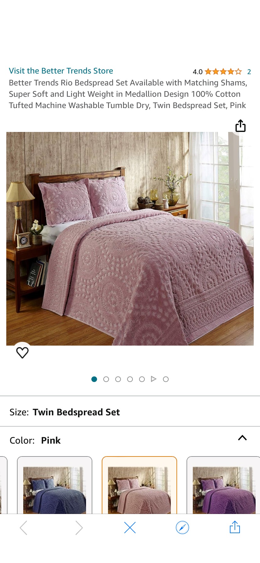 Amazon.com: Better Trends Rio Bedspread Set Available with Matching Shams, Super Soft and Light Weight in Medallion Design 100% Cotton Tufted Machine Washable Tumble Dry, Twin Bedspread Set, Pink : Ho