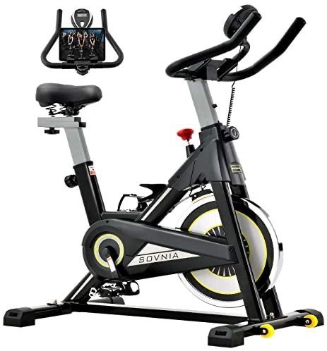 Sovnia Exercise Bike, Stationary Bikes, Fitness Bike with iPad Holder, LCD Monitor and Comfortable Seat Cushion, Whisper Quiet Indoor Cycling Bikes Perfect for Home Gym Workout (black)