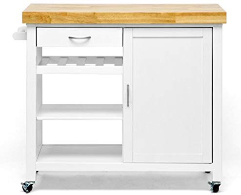 Amazon.com: Baxton Studio Denver Modern Kitchen Cart/Island with Butcher Block Top, Natural, White: 廚房櫃