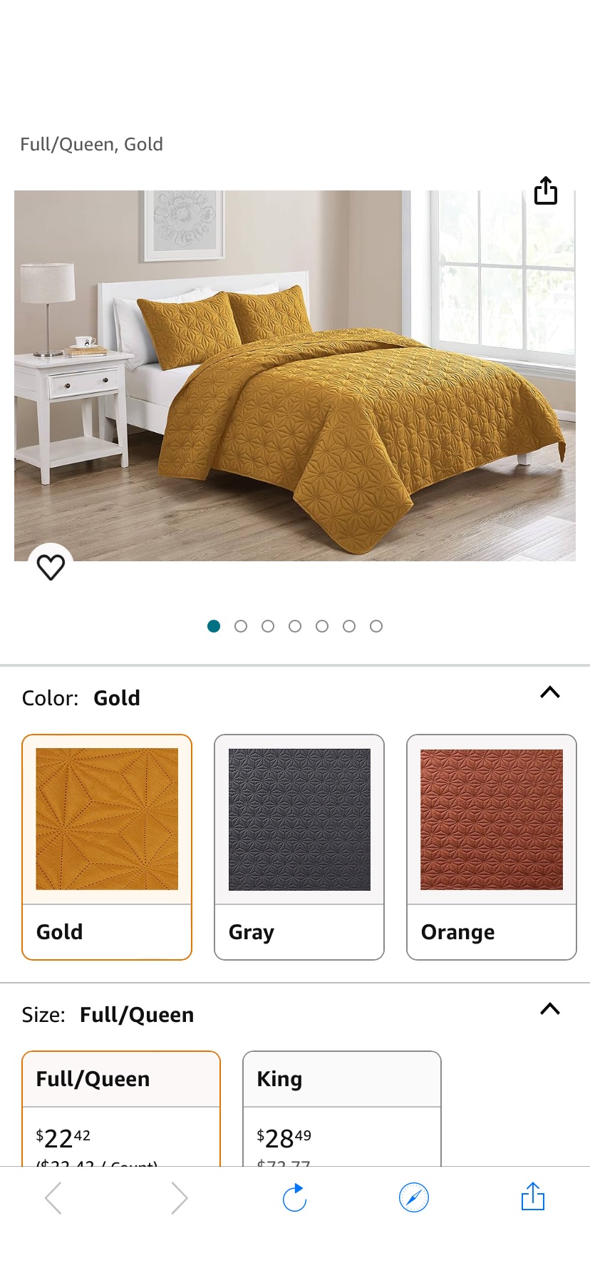 Amazon.com: VCNY Home Kaleidoscope Bedding Pattern 3 Piece Quilt Set, Full/Queen, Gold : Home & Kitchen