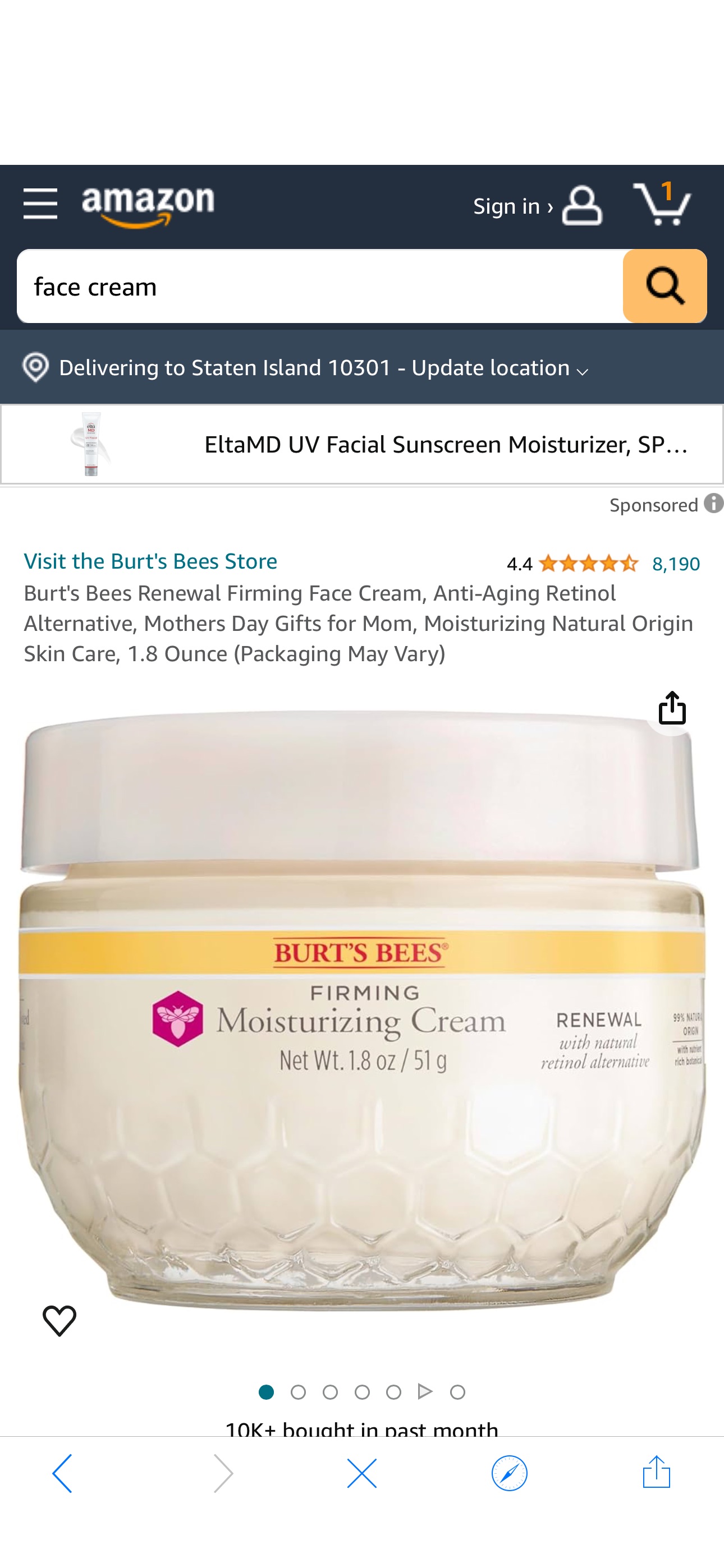 Amazon.com: Burt's Bees Renewal Firming Face Cream, Anti-Aging Retinol Alternative, Mothers Day Gifts for Mom, Moisturizing Natural Origin Skin Care, 1.8 Ounce (Packaging May Vary) : Beauty & Personal