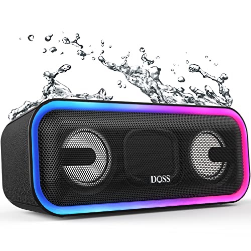 Amazon.com: Bluetooth Speaker, DOSS SoundBox Pro+ Wireless Pairing Speaker with 24W Stereo Sound, Punchy Bass, IPX6 Waterproof, 15Hrs Playtime, Multi-Colors Lights, for Home,Outdoor-Black : 蓝牙音响
