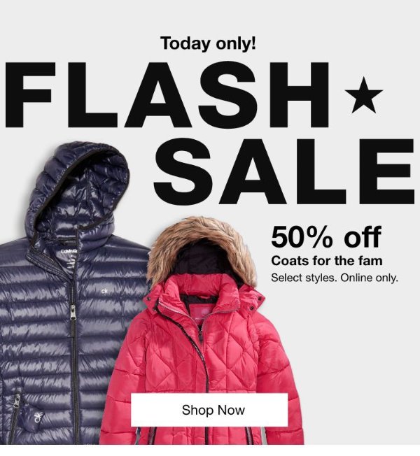 Macy's - Shop Fashion Clothing 羽绒服、大衣，仅限一天闪促，50%-60% Off