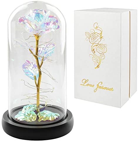 梦幻唯美永生花灯饰促销Colorful Artificial Flower Rose Gift Led Light String on Colorful Flower, Last Forever in Glass Dome