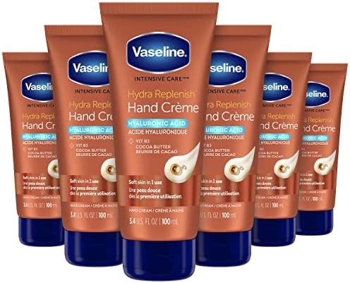 Amazon.com : Vaseline Intensive Care Hand Crème Moisturizer for Dry Hands Hydra Replenish Made with hyaluronic acid, vitamin B3, and cocoa butter 3.4 oz 6 Count 乳液