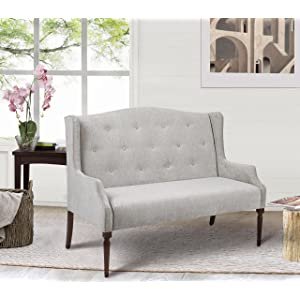 $472.27 Jennifer Taylor Home Izzy Collection Modern Chic Stylish Hand Tufted Settee with Wooden Legs, Silvery Gray: Furniture & Decor窑干硬木沙发