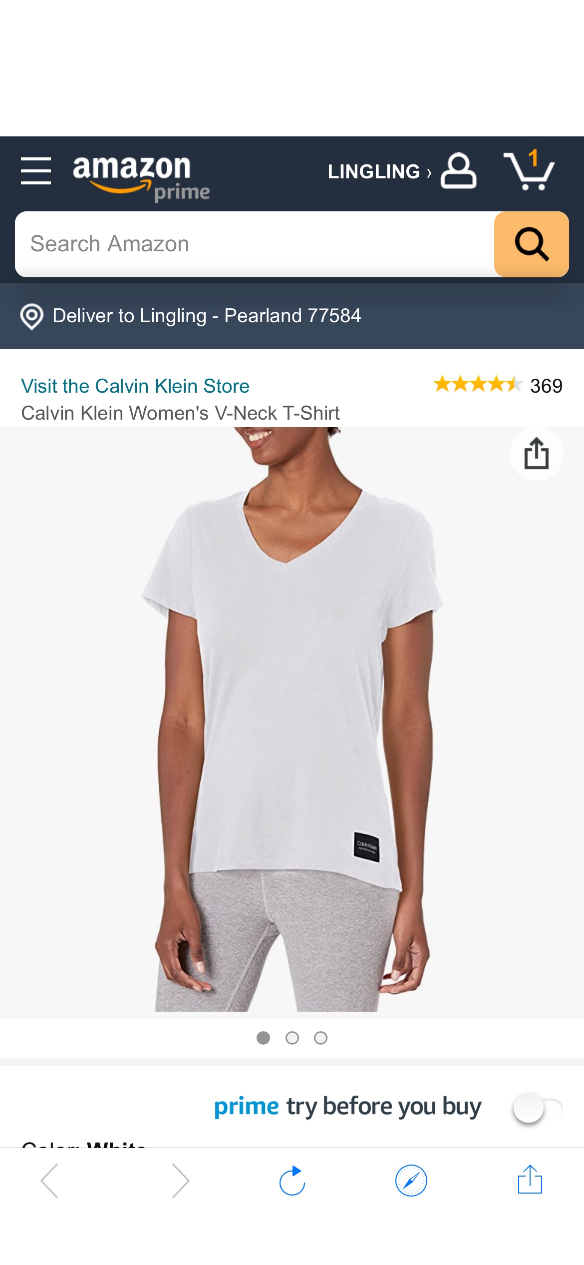 Calvin Klein Women's V-Neck T-Shirt, White, Medium V领 M码特价