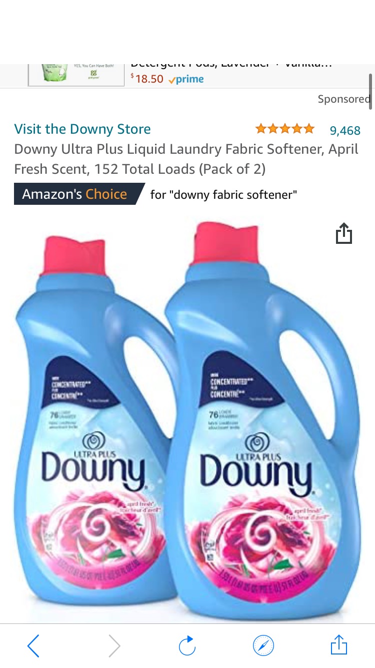 Downy Ultra Plus Liquid Laundry Fabric Softener, April Fresh Scent, 152 Total Loads (Pack of 2) Downy 柔顺剂 51 Fl Oz 2 瓶