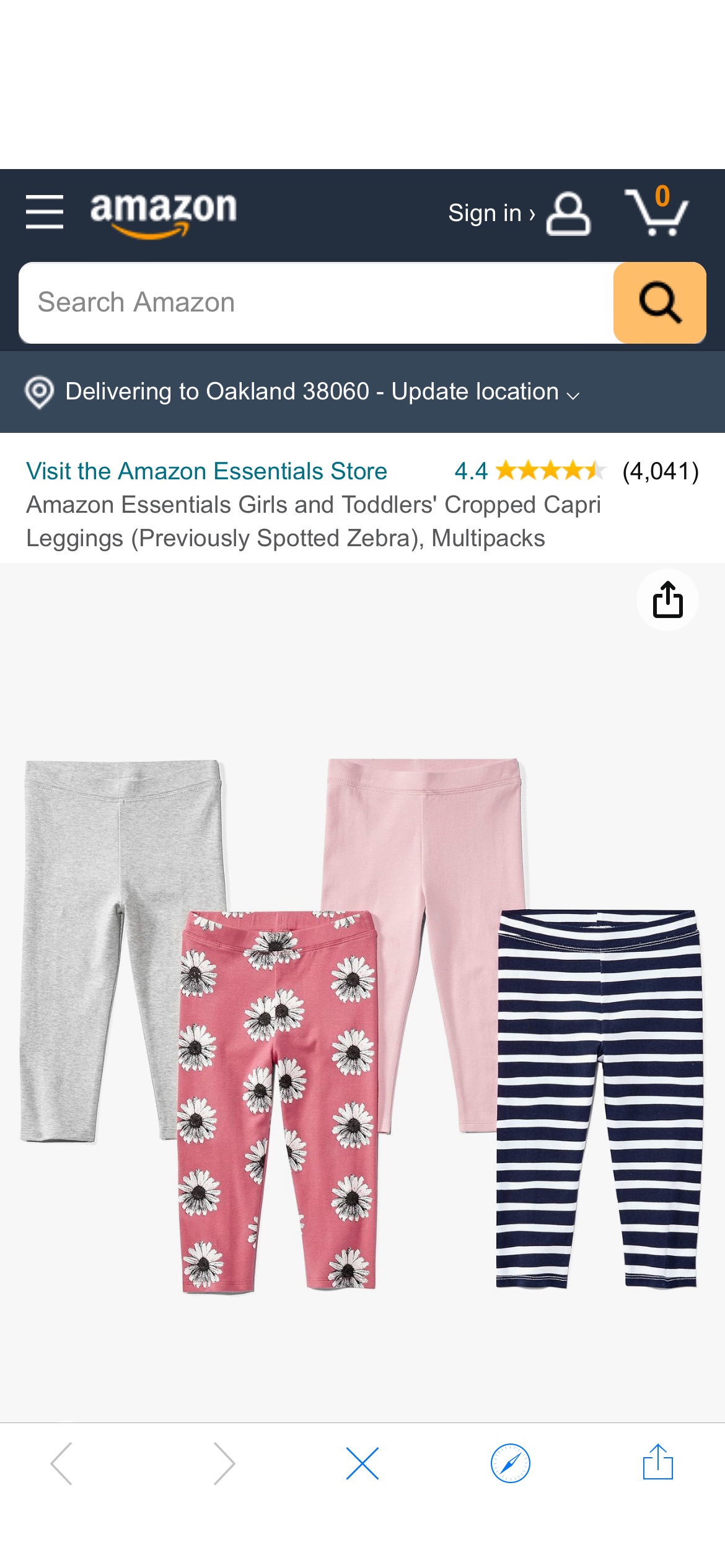 Amazon.com: Amazon Essentials Toddler Girls' Cropped Capri Leggings (Previously Spotted Zebra), Pack of 4, Grey Heather/Light Pink/Navy Stripe/Rose Flowers, 3T : Clothing, Shoes & Jewelry4条$8.3幼童裤子