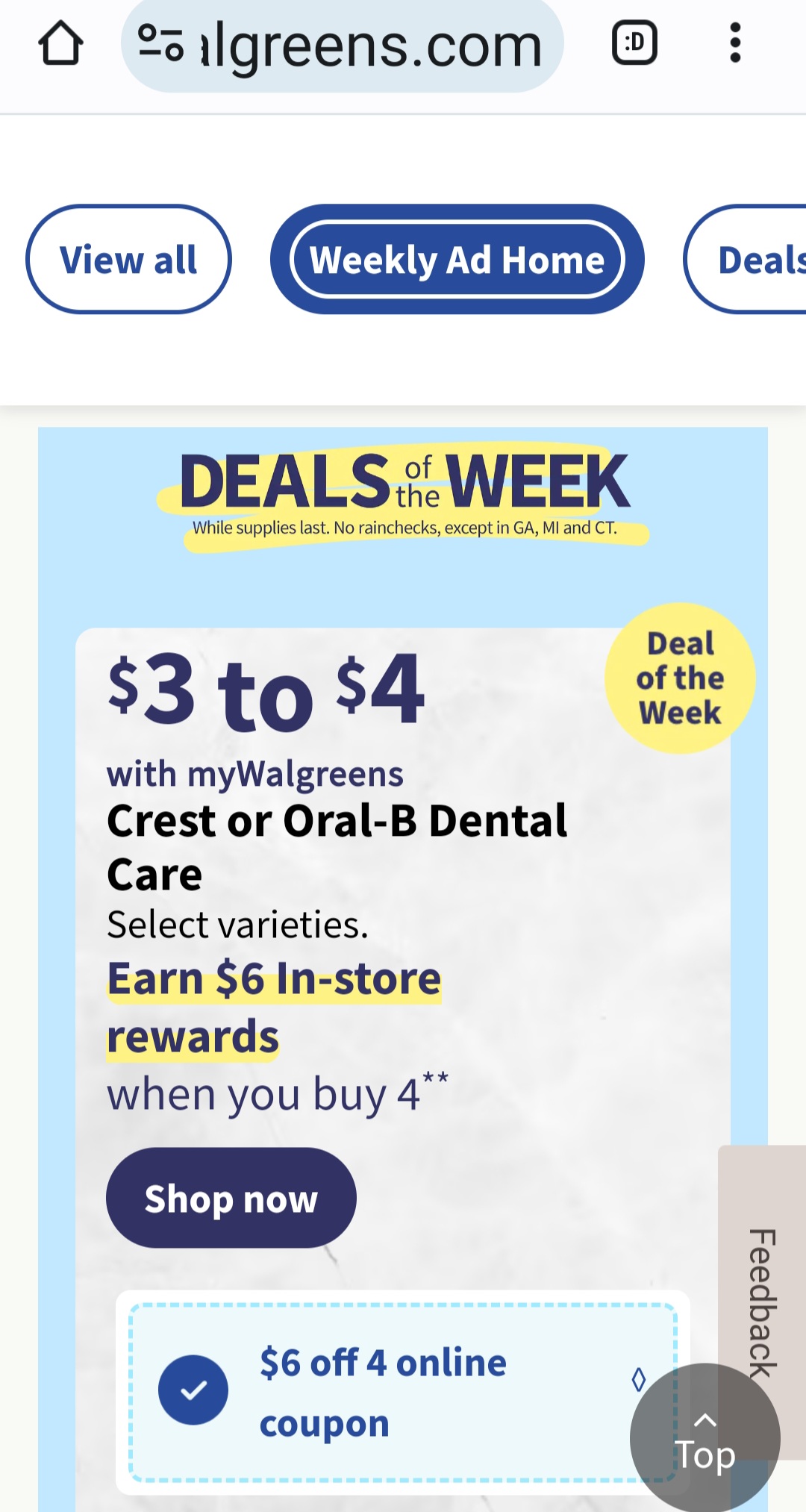 Walgreens免费领4件Crest/Oral B牙膏/牙刷