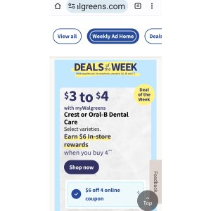 $0 Walgreens免费领4件Crest/Oral B牙膏/牙刷