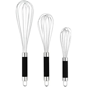 Amazon.com: DRAGONN Set of 3 Stainless Steel Silicone handles. Milk & Egg Beater Balloon Metal Blending, Beating and Stirring. Whisk: Kitchen & Dining打蛋器