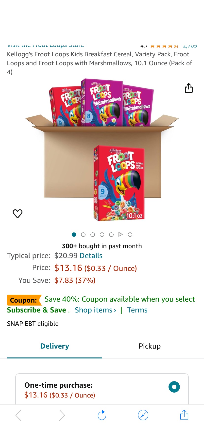 Amazon.com: Kellogg's Froot Loops Kids Breakfast Cereal, Variety Pack, Froot Loops and Froot Loops with Marshmallows, 10.1 Ounce (Pack of 4)