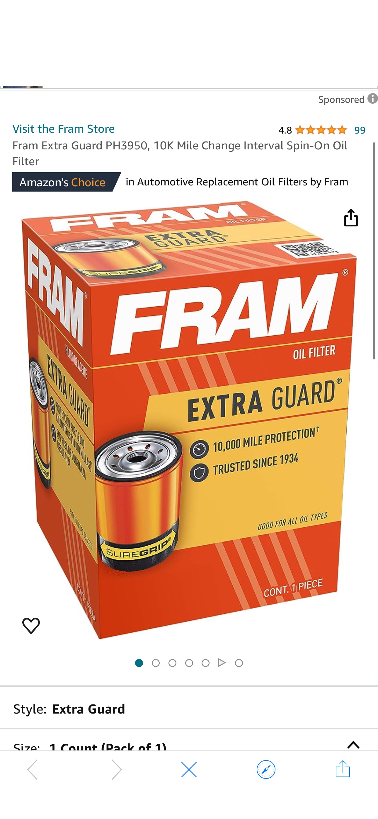 Amazon.com: Fram Extra Guard PH3950, 10K Mile Change Interval Spin-On Oil Filter : Automotive