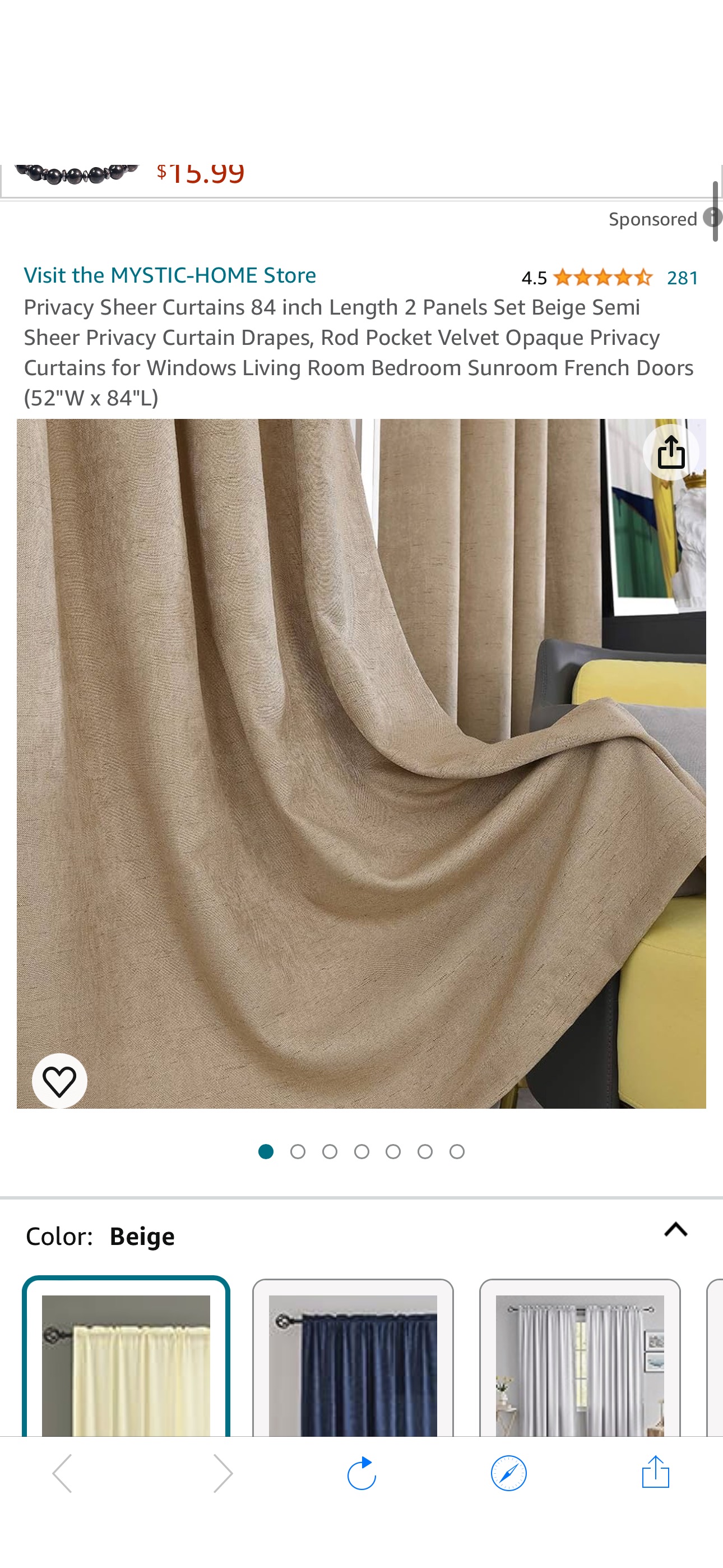 Amazon.com: Privacy Sheer Curtains 84 inch Length 2 Panels Set Beige Semi Sheer Privacy Curtain Drapes, Rod Pocket Velvet Opaque Privacy Curtains for Windows Living Room Bedroom Sunroom French Doors (