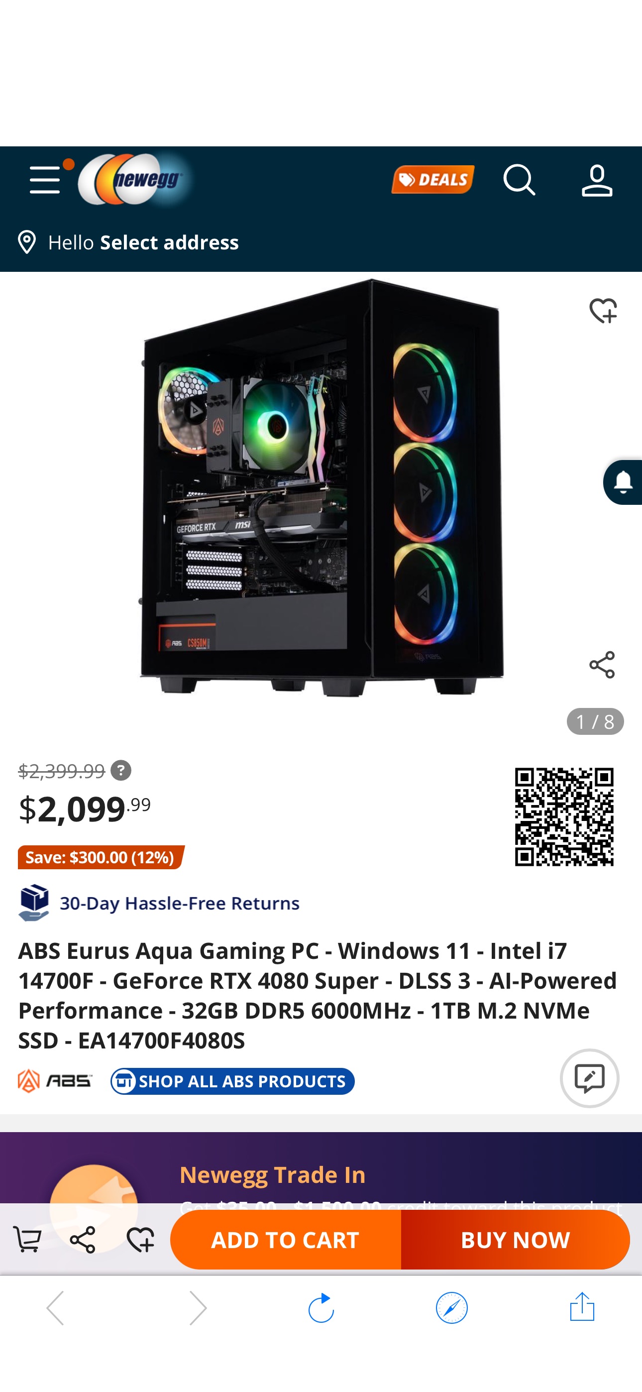 好价4080 super整机 ABS Eurus Aqua Gaming PC - Windows 11 - Intel i7 14700F - GeForce RTX 4080 Super - DLSS 3 - AI-Powered Performance - 32GB DDR5 6000MHz - 1TB M.2 NVMe SSD - EA14700F4080S - Newegg.com