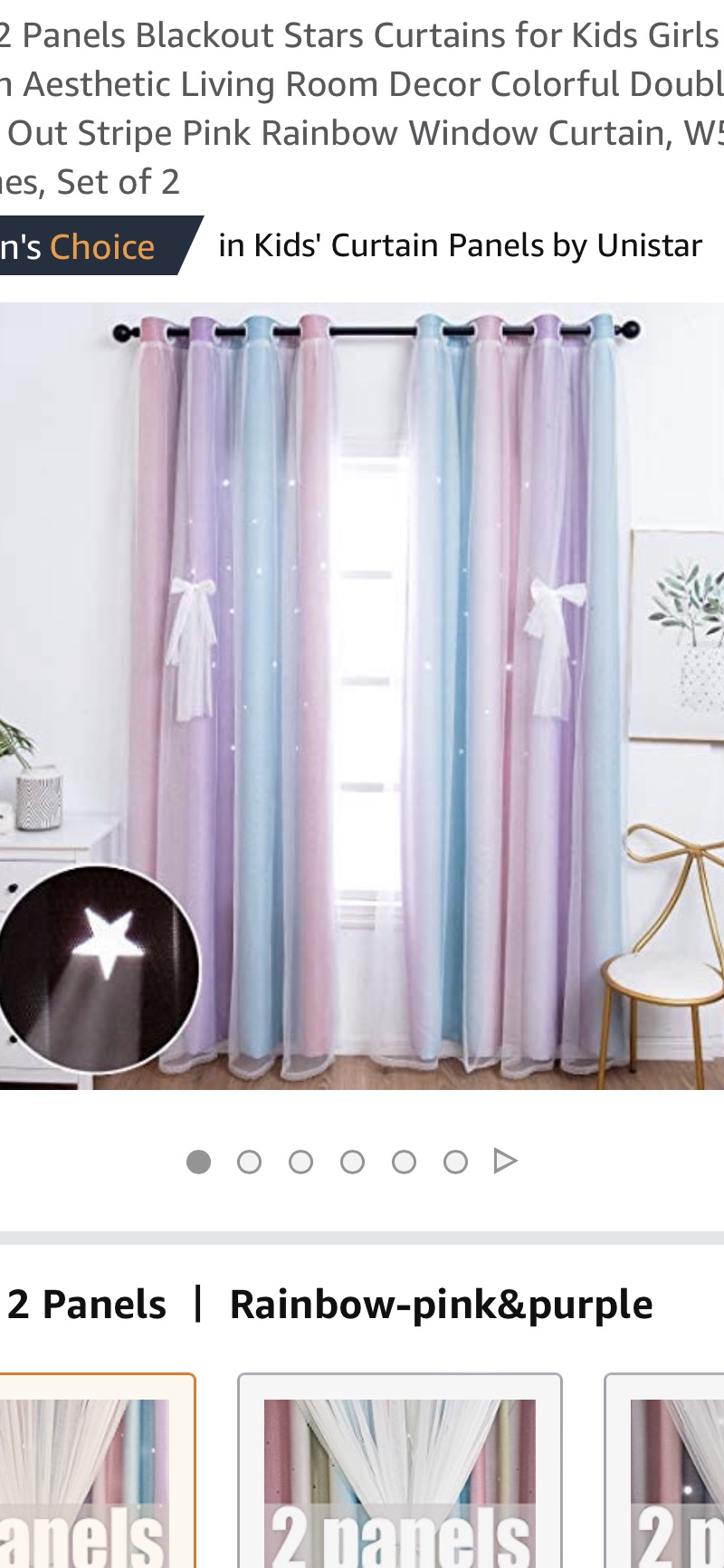 Amazon.com: Unistar 2 Panels Blackout Stars Curtains for Kids Girls Bedroom Aesthetic Living Room Decor Colorful Double Layer Star Cut Out Stripe Pink Rainbow Window Curtain
星星仙女窗簾
