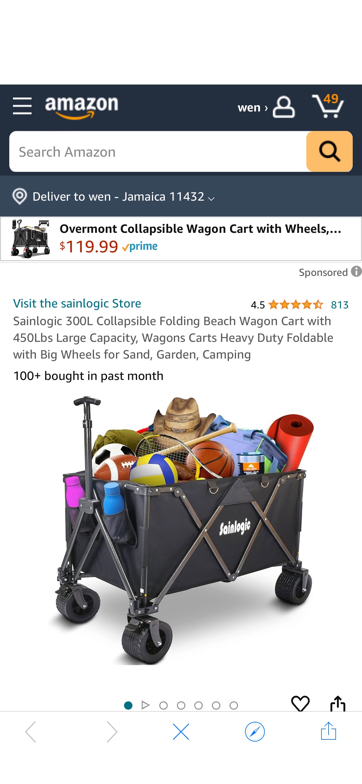 Amazon.com : Sainlogic 300L Collapsible Folding Beach Wagon Cart with 450Lbs Large Capacity, Wagons Carts Heavy Duty Foldable with Big Wheels for Sand, Garden, Camping : Patio, Lawn & Garden