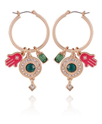 GUESS Gold-tone Hoop With Multi Colored Crystal And Resin Charms & Reviews - Earrings耳环