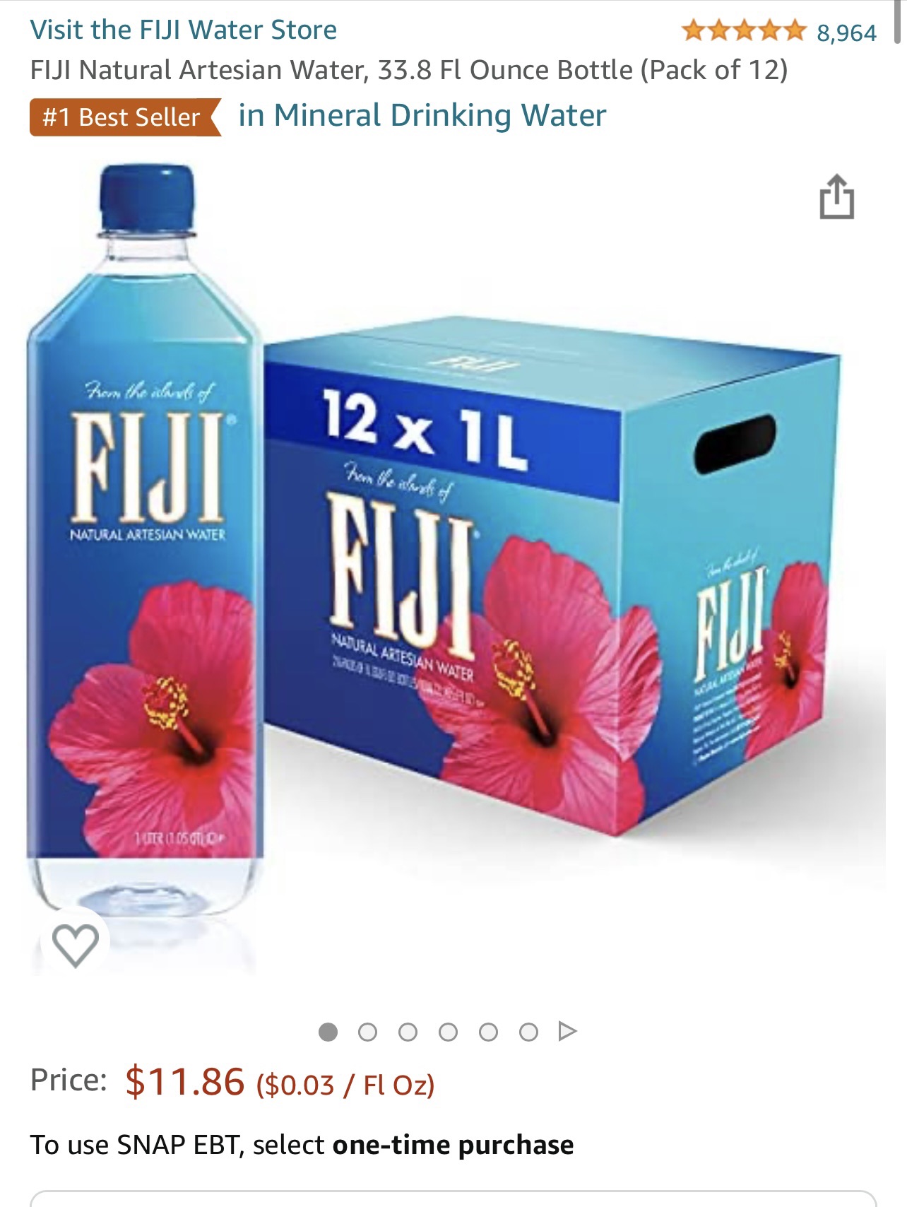 Amazon.com: FIJI Natural Artesian Water, 33.8 Fl Ounce Bottle (Pack of 12) : Grocery & Gourmet Food