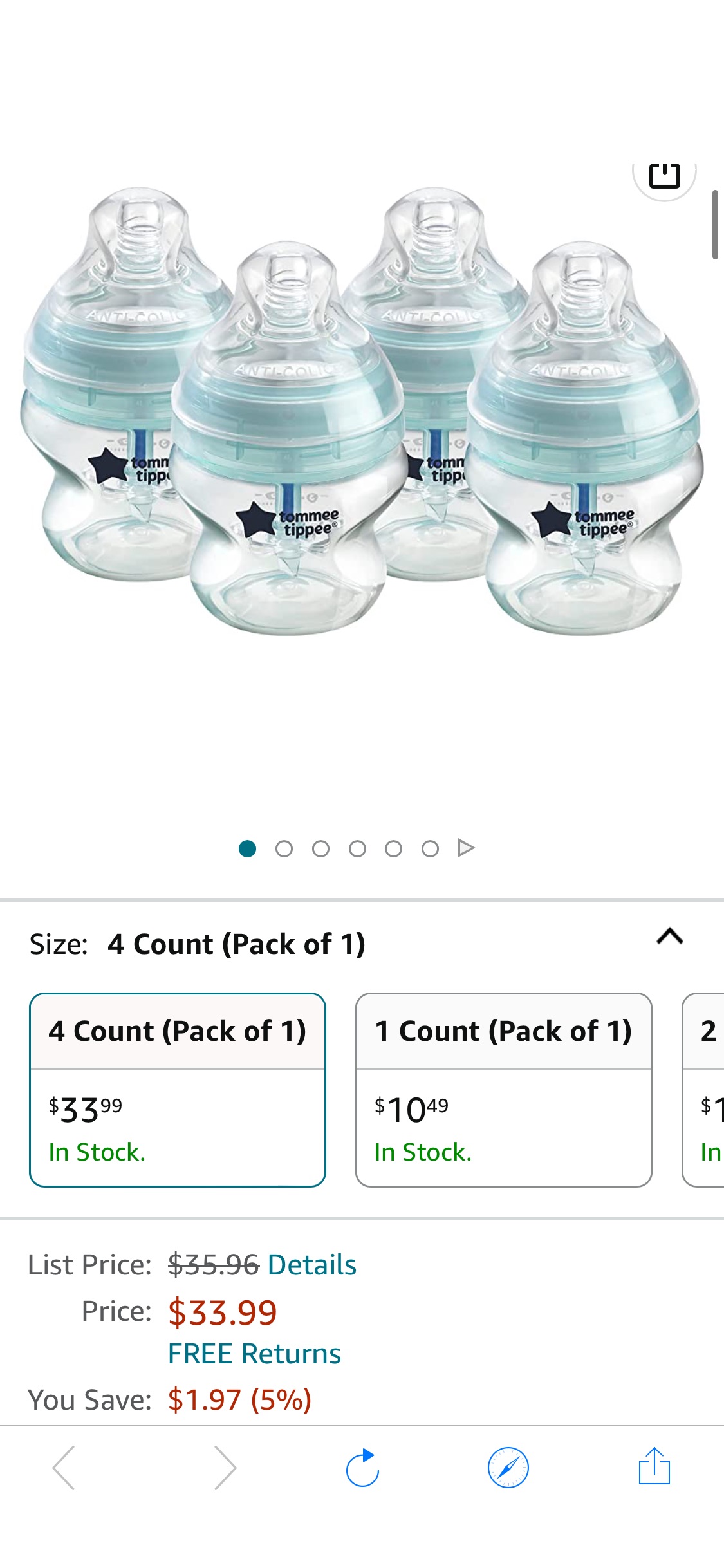 Amazon.com : Tommee Tippee Anti-Colic Baby Bottles, Slow Flow Breast-Like Nipple and Unique Anti-Colic Venting System (5oz, 4 Count) : Baby