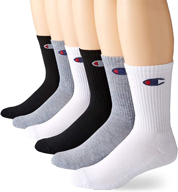 Champion Men's Double Dry Moisture Wicking Logo 6-Pack Crew Socks