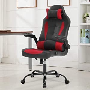 OffiClever Racing Style Office High Back Desk Executive PU Leather Rolling Task Swivel Computer with Lumbar Support Headrest