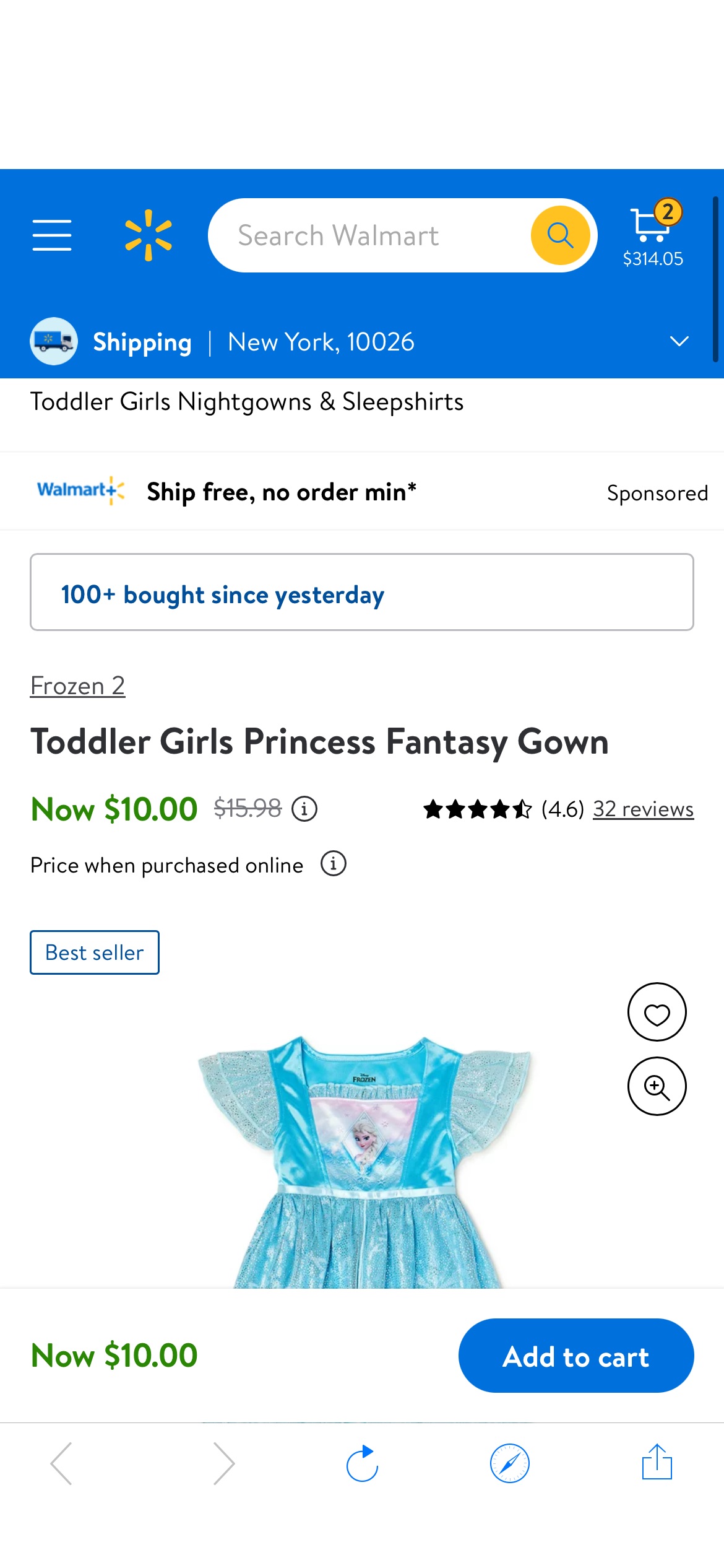 Toddler Girls Princess Fantasy Gown - Walmart.com公主裙 $10