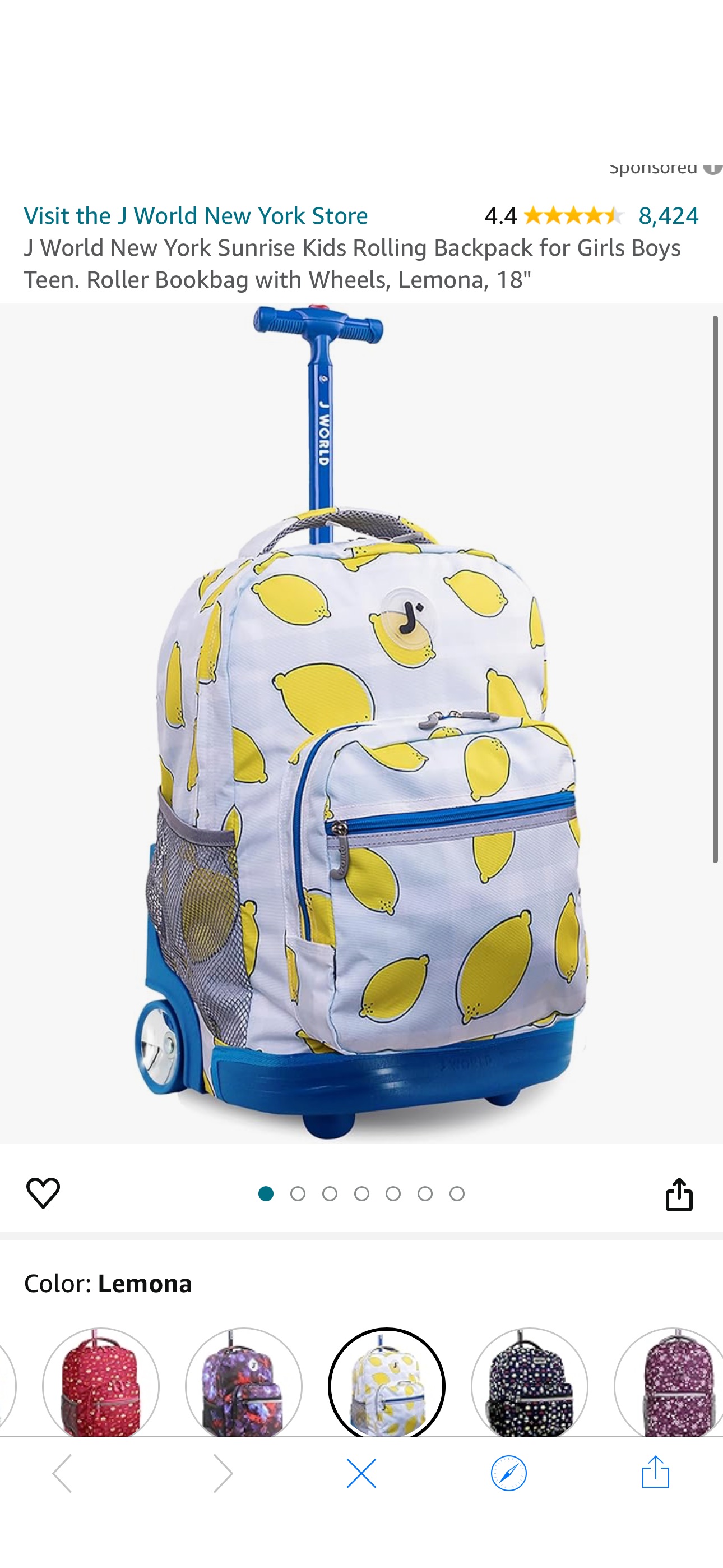 Amazon.com | J World New York Sunrise Kids Rolling Backpack for Girls Boys Teen. Roller Bookbag with Wheels, Lemona, 18" | Kids' Backpacks