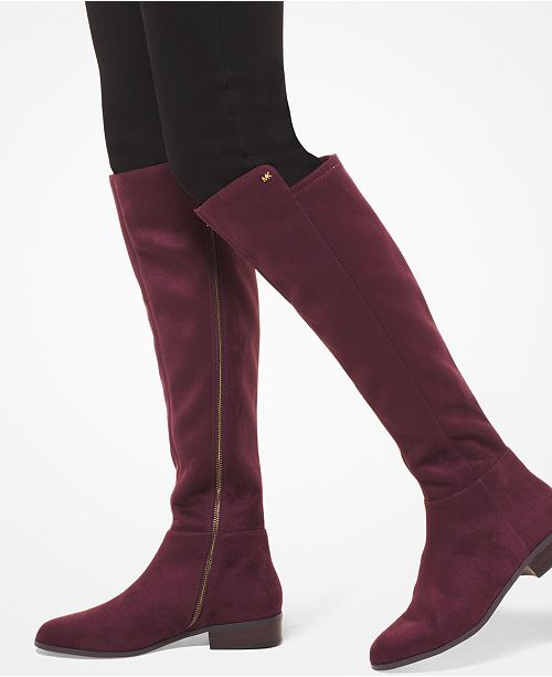 Michael Kors Bromley Riding Boots 平底马靴（酒红色麂皮和黑色）