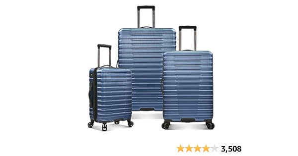 U.S. Traveler Boren Polycarbonate Hardside Rugged Travel Suitcase Luggage with 8 Spinner Wheels, Aluminum Handle, Navy, 3-Piece Set, USB Port in Carry-On