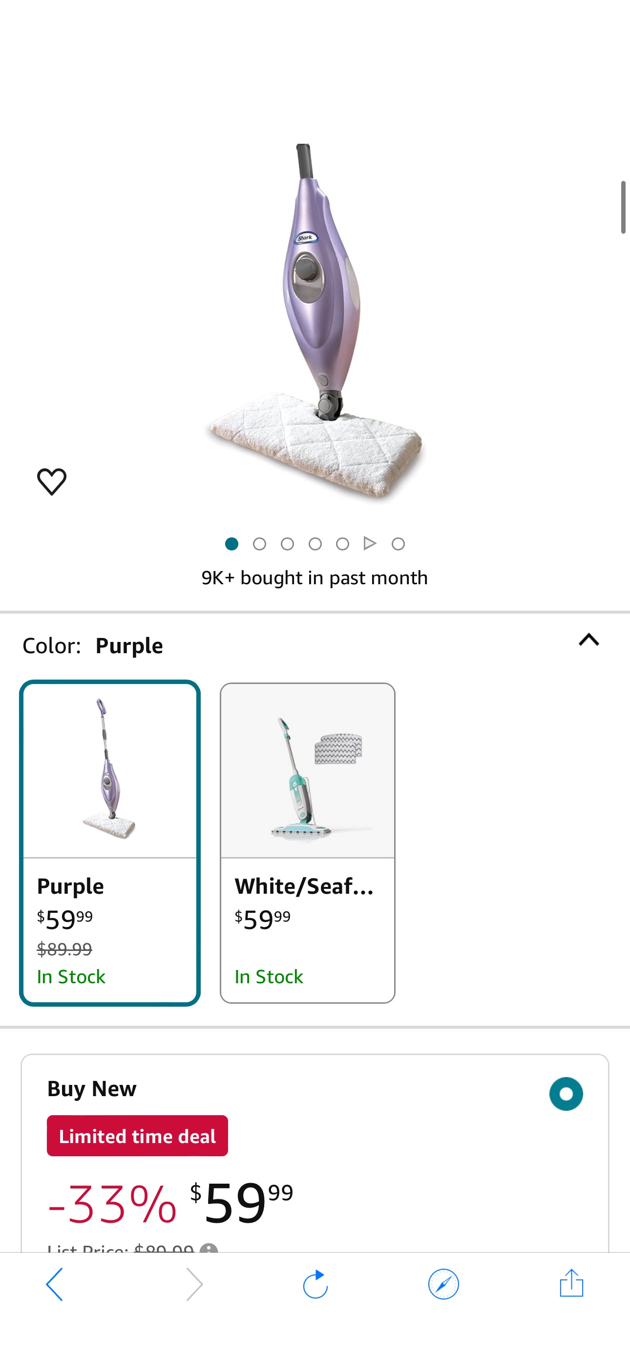 Amazon.com - Shark S3501 Steam Pocket Mop Hard Floor Cleaner, With Rectangle Head and 2 Washable Pads, Easy Maneuvering, Quick Drying, Soft-Grip Handle and Powerful Steam, Purple - Household Steam Mop