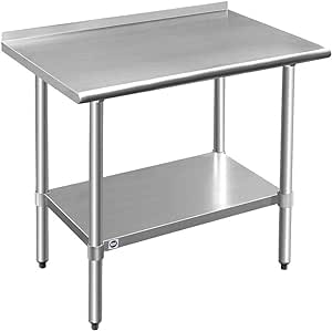 Amazon.com: ROCKPOINT Stainless Steel Table for Prep &amp; Work with Backsplash 36x24 Inches, NSF Metal Commercial Kitchen Table with Adjustable Under Shelf and Table Foot  