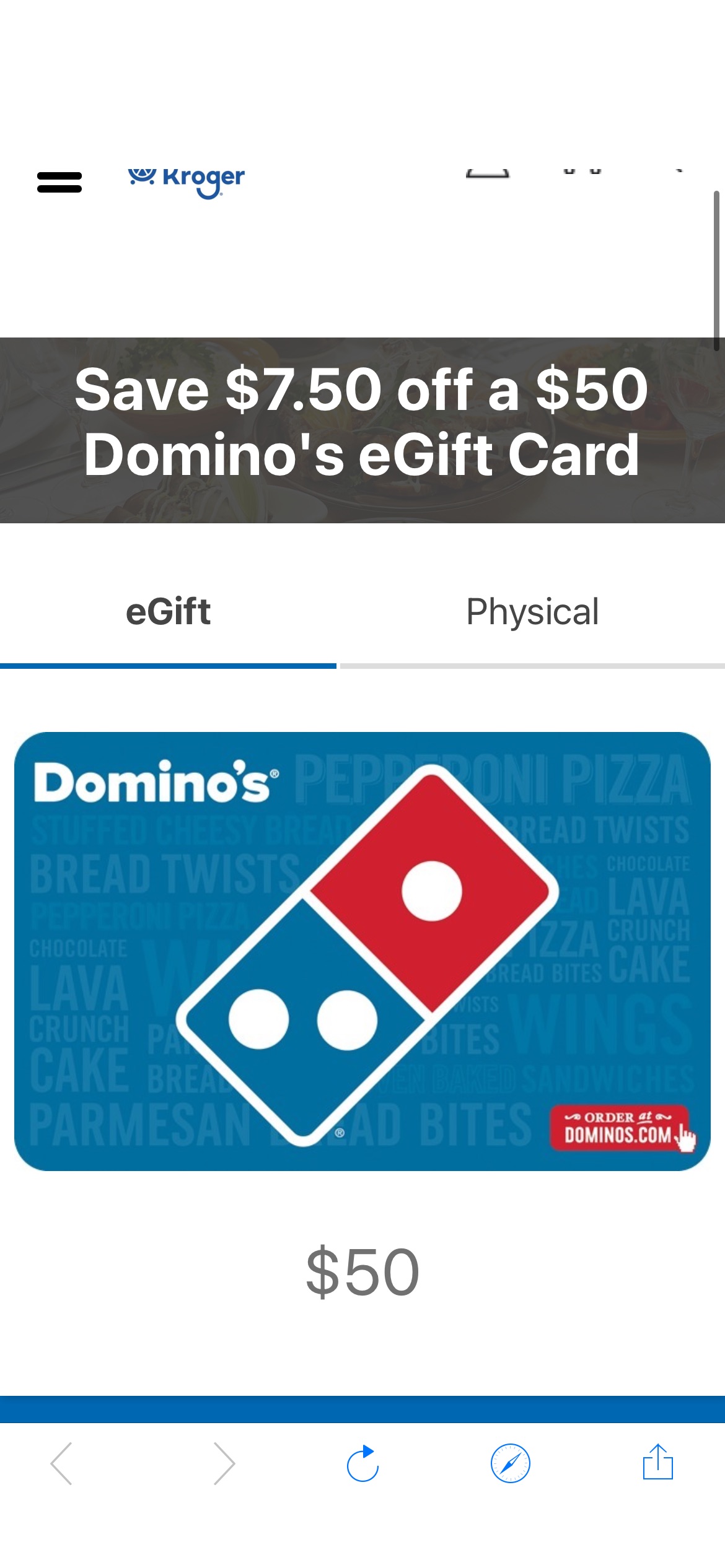 Domino’s eGift Cards | $15 to $100 | Kroger Gift Cards