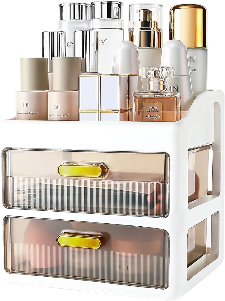 Amazon.com: Makeup Organizer,Cosmetic Organizer Storage with 2 Large Drawers,Cosmetic Display Cases for Vanity Holder for Lipstick Brushes Lotions Eyeshadow Nail Polish and Jewelry : Beauty & Personal