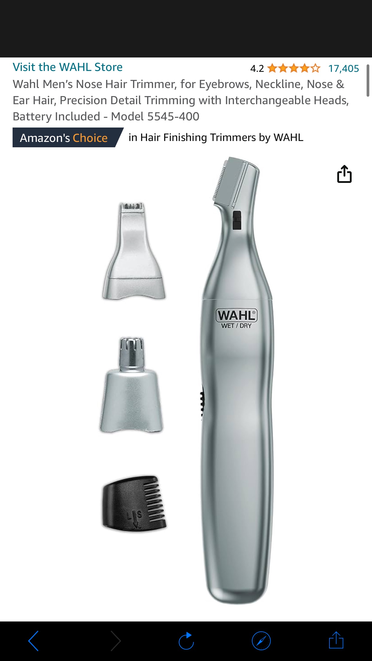 Amazon.com: Wahl Men’s Nose Hair Trimmer, for Eyebrows, Neckline, Nose & Ear Hair, Precision Detail Trimming with Interchangeable Heads, Battery Included - Model 5545-400