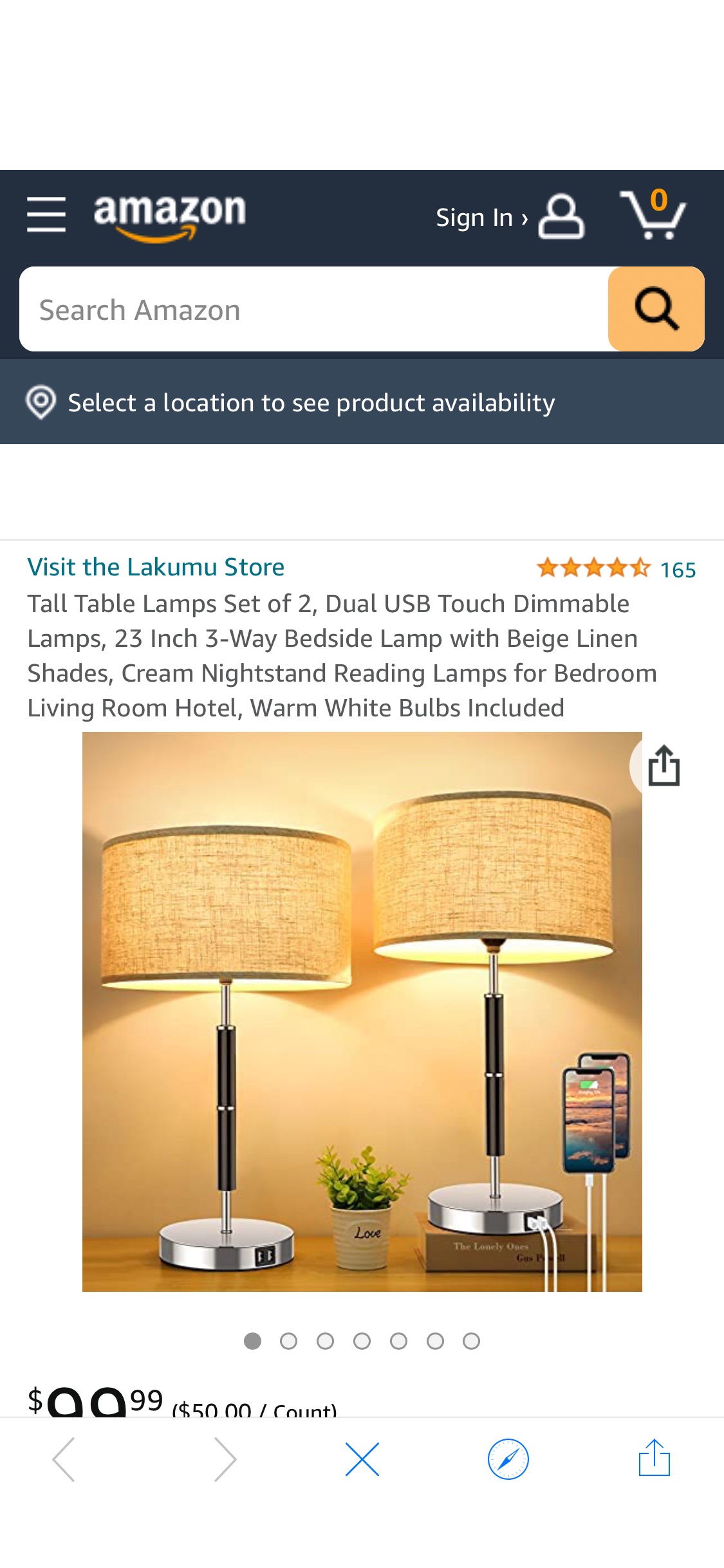 Tall Table Lamps Set of 2, Dual USB Touch Dimmable Lamps, 23 Inch 3-Way Bedside Lamp with Beige Linen Shades, Cream Nightstand Reading Lamps for Bedroom Living Room Hotel, Warm White Bulbs com 灯