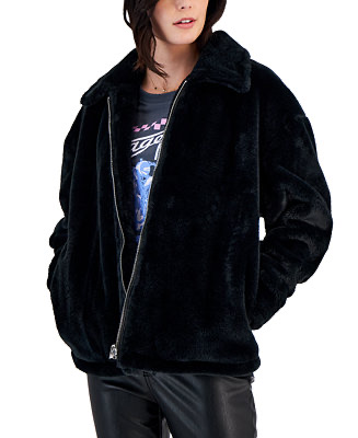 Jou Jou Juniors' Zip-Front Long-Sleeve Faux-Fur Coat, Created for Macy's - Macy's