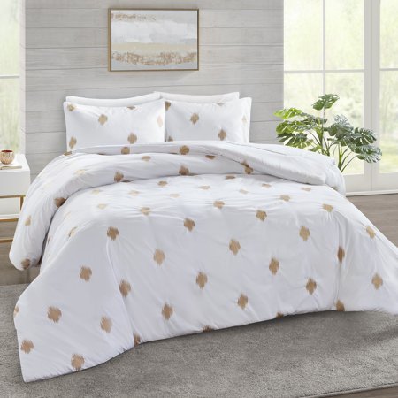 Embroidered Golden Dots Comforter Bedding Set