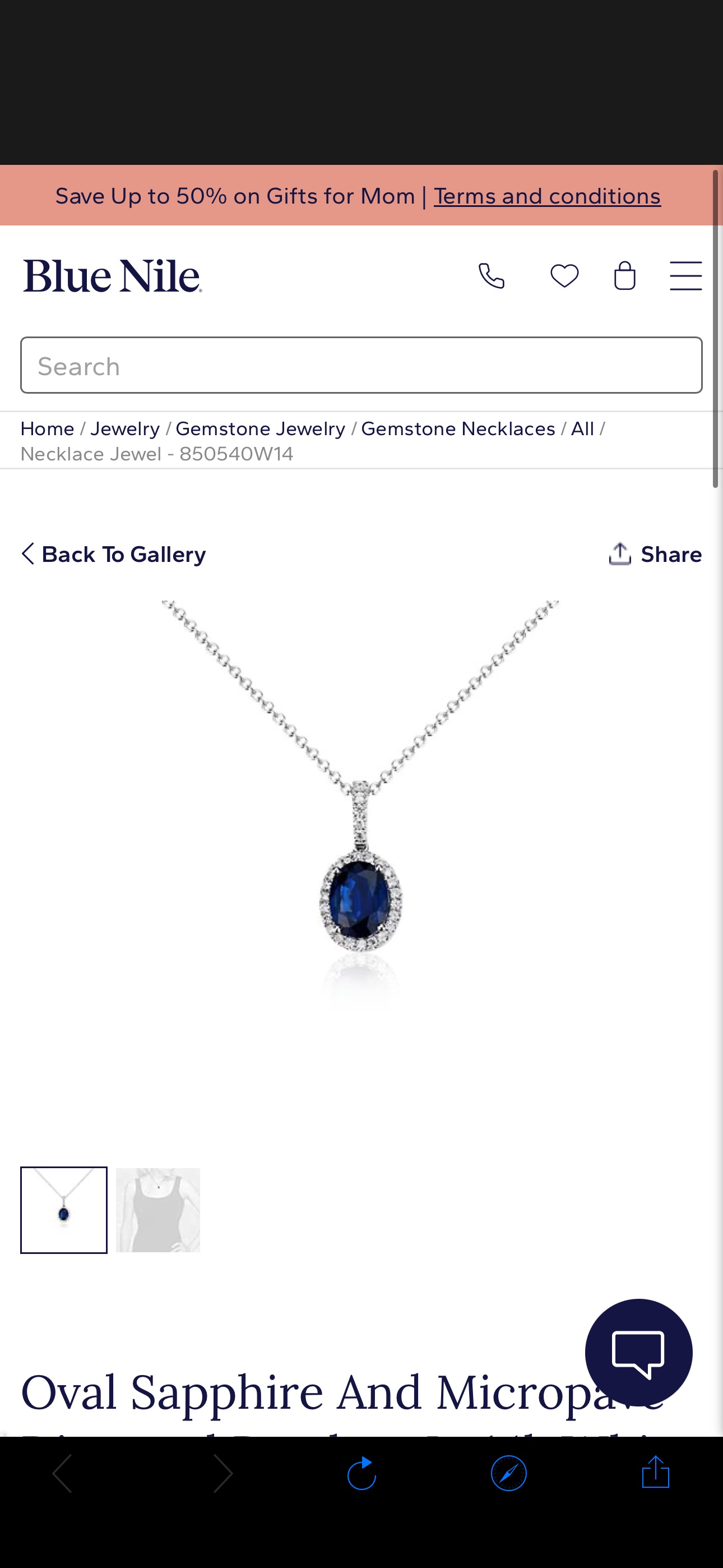 Oval Sapphire and Micropavé Diamond Pendant in 14k White Gold (8x6mm)