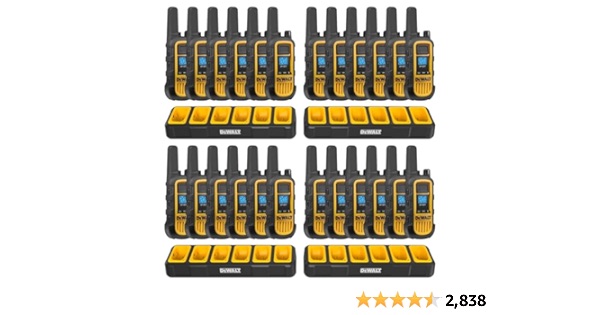 DEWALT DXFRS800 2 Watt Heavy Duty Walkie Talkies - Waterproof, Shock Resistant, Long Range & Rechargeable Two-Way Radio with VOX (24 Pack w/ 4X Gang Chargers) (4DXFRS800-BCH6) 6 Count (Pack of 4)