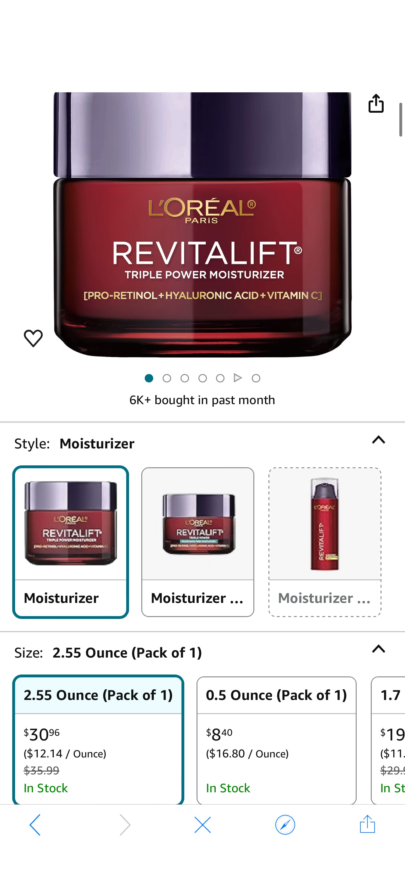 Amazon.com: L'Oreal Paris Revitalift Triple Power Anti-Aging Face Moisturizer, Pro Retinol, Hyaluronic Acid & Vitamin C, Reduce Wrinkles 2.55 Oz : Beauty & Personal Care减$5.48