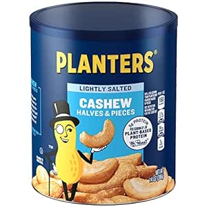 Amazon.com : PLANTERS Lightly Salted Cashew Halves &amp; Pieces, 14 oz Canister - Cashews Roasted in Peanut Oil - Seasoned with Sea Salt - Snacks for Adults 