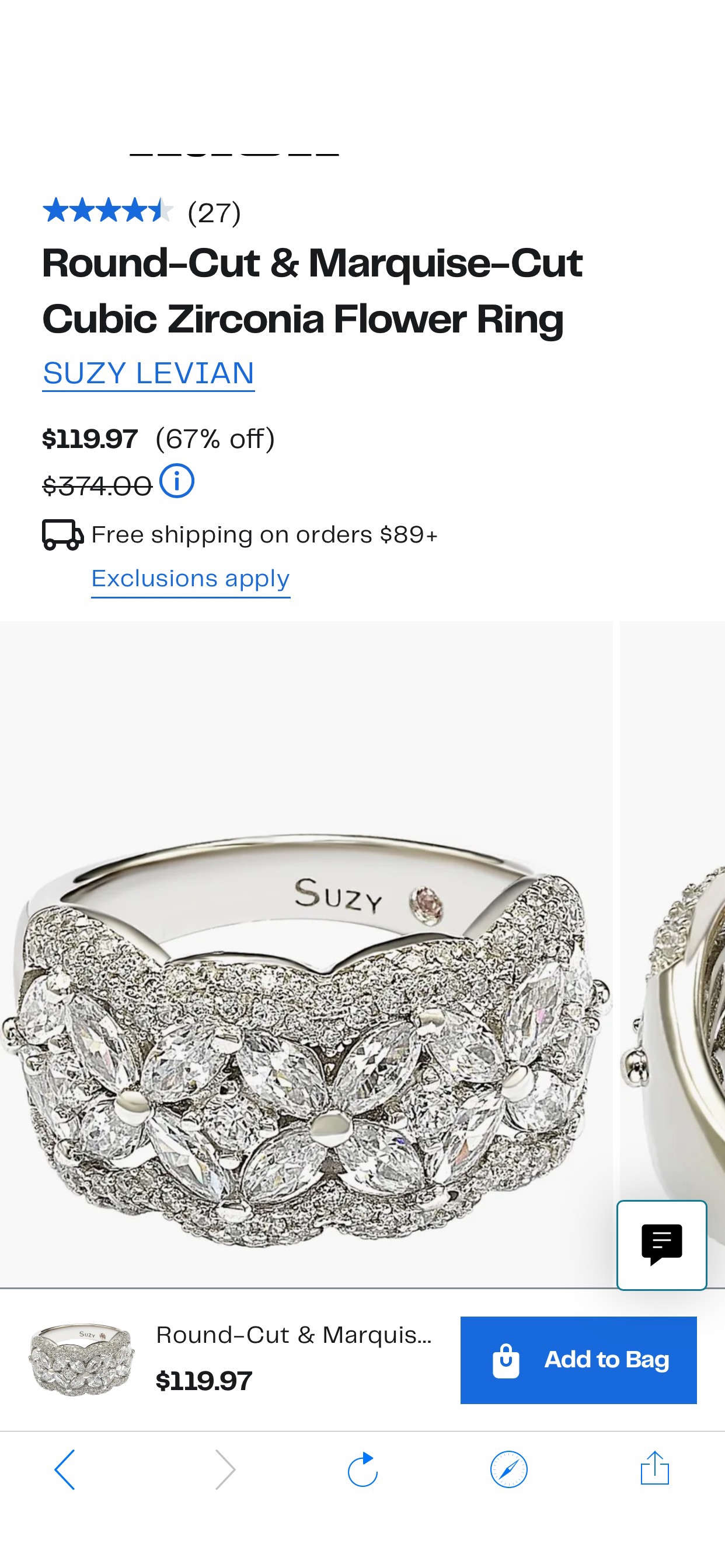 SUZY LEVIAN Round-Cut & Marquise-Cut Cubic Zirconia Flower Ring | Nordstromrack 原價374，現在119.95，超閃的戒指好好看
