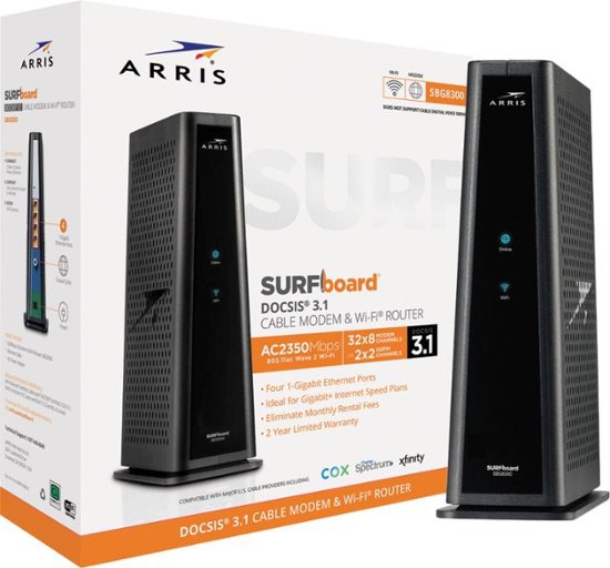 ARRIS SURFboard DOCSIS 3.1 Cable Modem & Dual-Band Wi-Fi Router for Xfinity and Cox service tiers Black SBG8300 - DOCSIS3.1 调配器