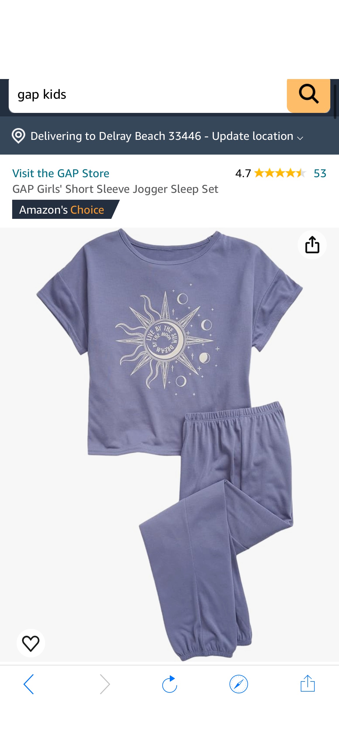 Amazon.com: GAP Girls Jogger Sleep Set LARKSPUR 4: Clothing, Shoes & Jewelry儿童睡衣