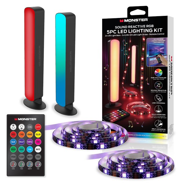 LED 5 Piece Sound Reactive Multi-color Indoor LED Light Kit